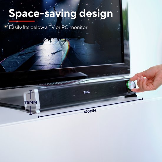Trust Asto - PC Soundbar - PC-speaker voor onder je monitor - 3.5mm aansluiting & USB voor voeding