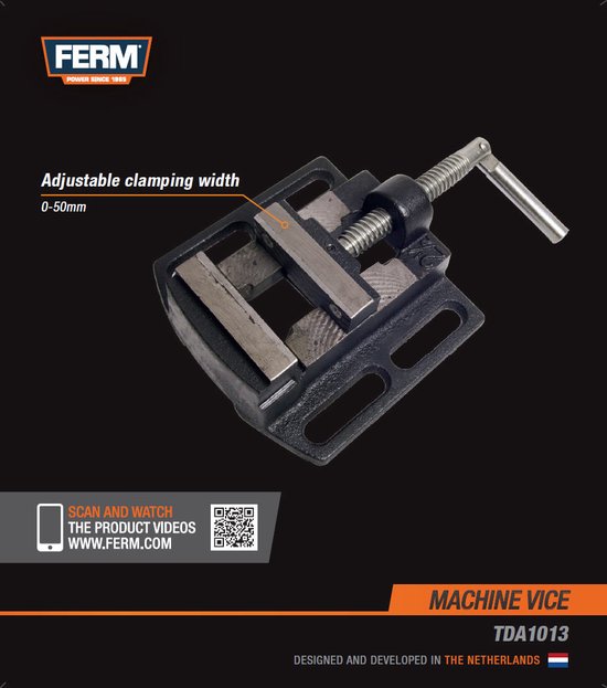 FERM - TDA1013 - Machineklem - 550mm - spanwijdte - Breedte: - 650mm - Hoogte - 20mm - Voor- Kolomboormachine - Universeel - Zeer geschikt voor - Tafelboor - TDM1027 - TDM1026 - TDM1025 - TDM1022 - Werkstukklem - voor - Tafelkolomboormachines - MV65