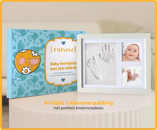 Frummel Baby Fotolijstje met Klei Afdruk (Gipsafdruk baby) - Beter dan gips afdruk - Klei Afdruk Baby Voet en Hand - Kraamcadeau Meisje / Kraamcadeau Jongen - Babyshower van Frummel — afbeelding 2