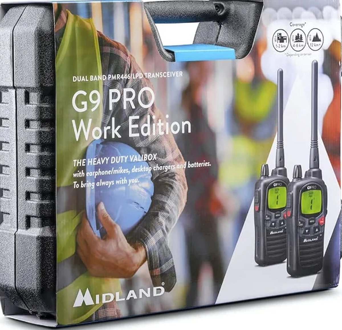 4 Talkies-Walkies Midland G9 Pro - Étui étanche, Bouton Urgence - Portée 10km - PMR446