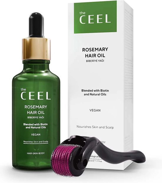 Rozemarijn haarolie met dermaroller - Rozemarijn olie - Sterke formule tegen haaruitval en voor sterke haargroei met biotine & natuurlijke oliën - Rosemary oil with dermaroller - Hair growth oil - Haargroei serum