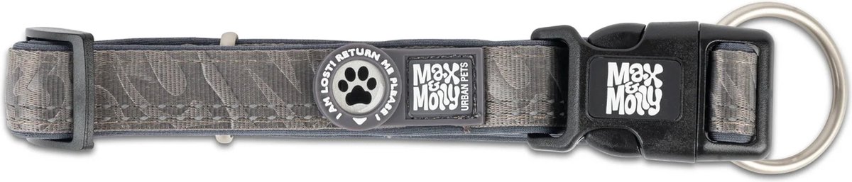 Max&Molly - GOTCHA! Smart ID Met QR Code - Honden Halsband - Steengrijs - S