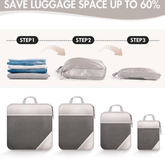 Koffer Organizer Set - Reis Tassen - Kleding Opbergen - Compressie Rits - 10 Delig - Grijs van KoffeR — afbeelding 4