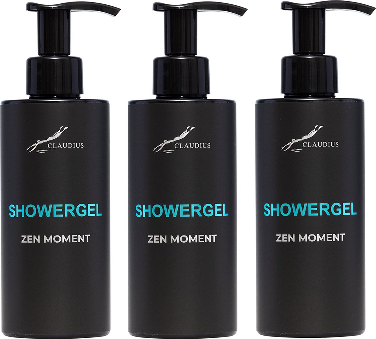 Goedkoopste Showergel Zen Moment 300 ml - met pomp - zwarte fles - set van 3 stuks - Douchegel - Voordeelverpakking