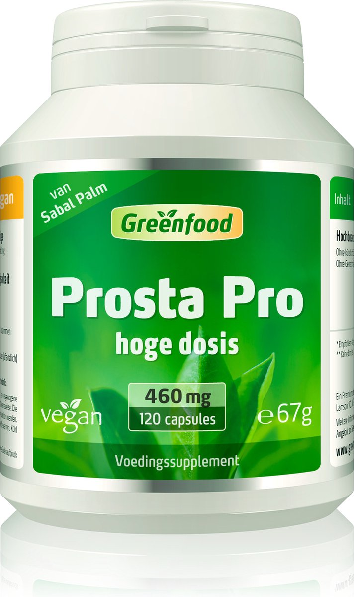 Goedkoopste Greenfood Prosta Pro, hoge dosering, 460 mg, 120 capsules - met zaagpalm, OPC, rutine, zink en selenium. Zonder kunstmatige toevoegingen. Zonder genetische manipulatie. Veganistisch.