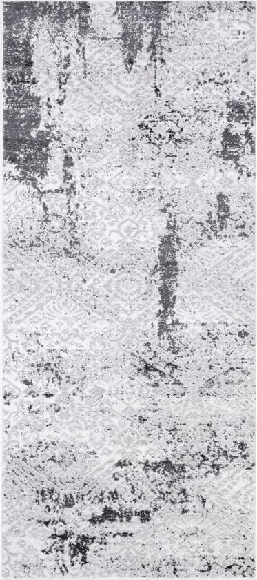 Tapiso Sky Rug Runner Grijs Foncé Vintage Tapis de Salon Taille - 80x200