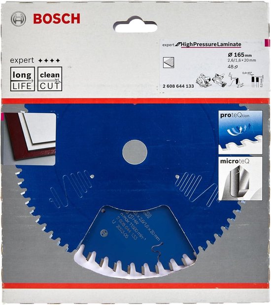 Bosch Blauw Accessoires 2608644133 Carbide Cirkelzaagblad Expert for High Pressure Laminate 165 x 20 x 48T 2608644133