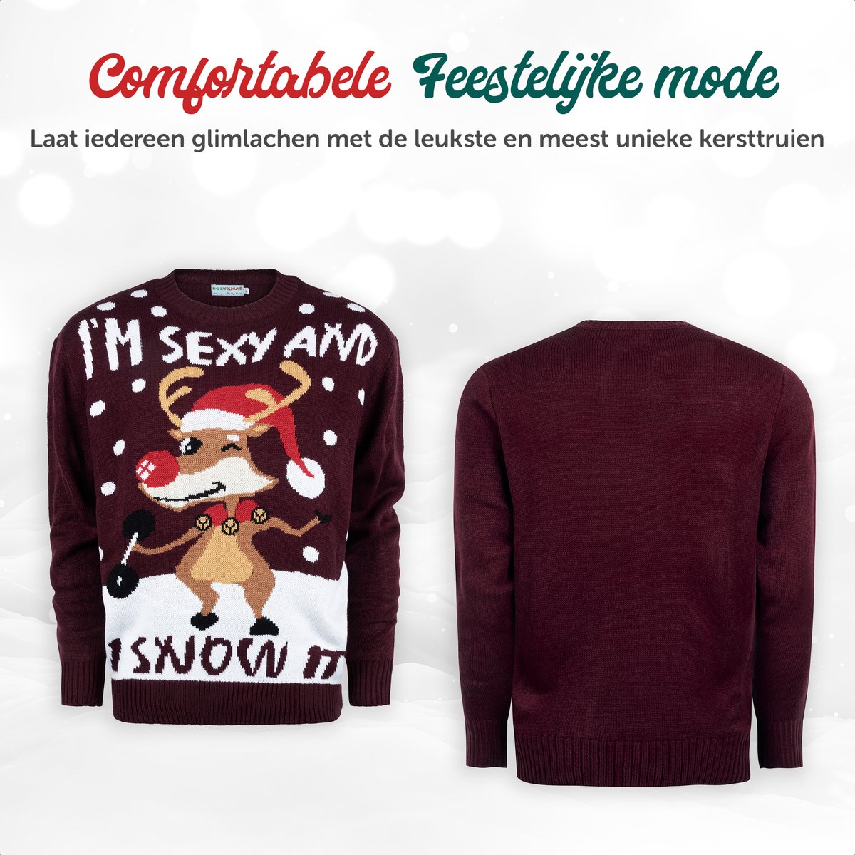 Foute Kersttrui Dames & Heren - Christmas Sweater "I'm Sexy & I Snow it" - Mannen & Vrouwen Maat S — afbeelding 2