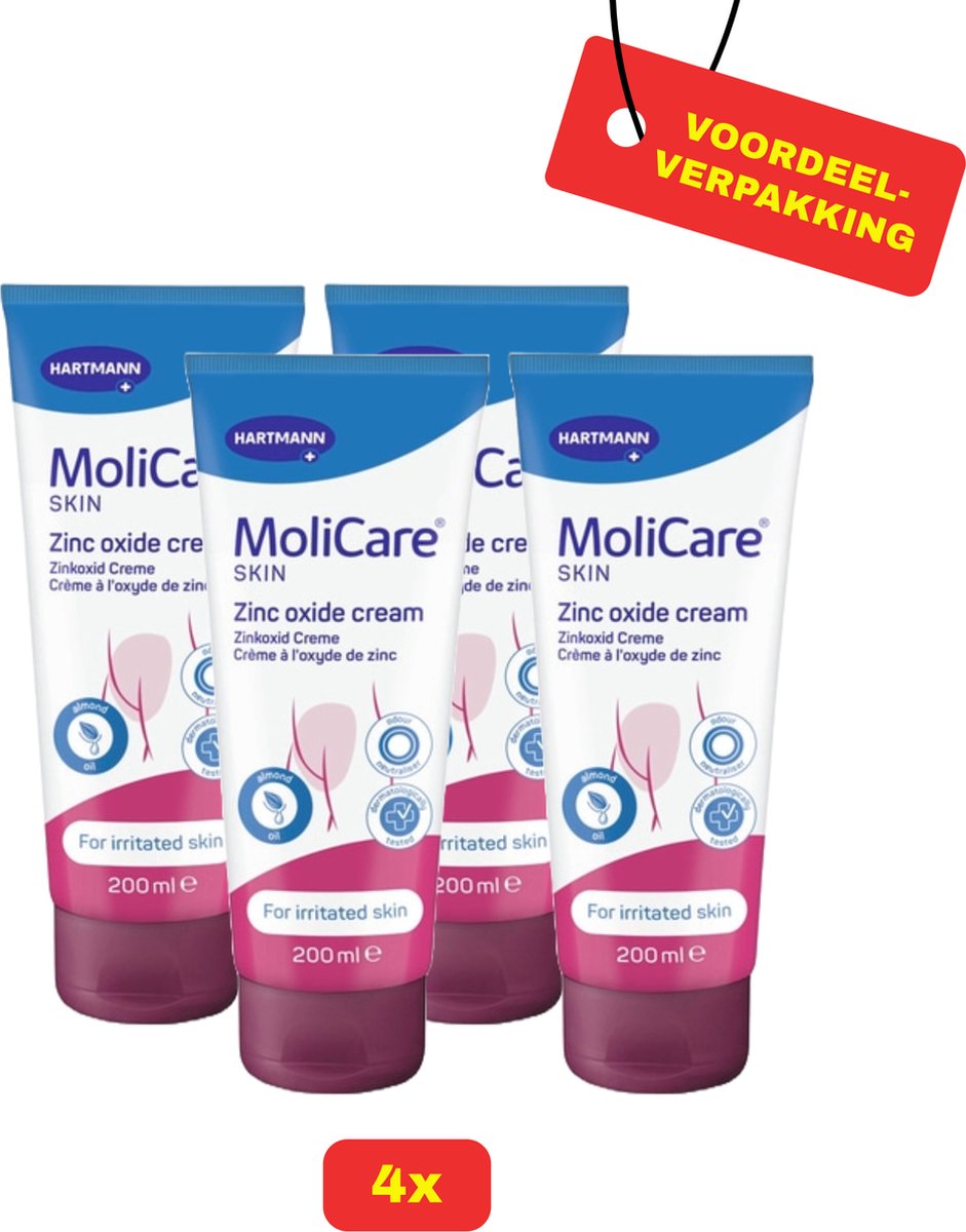 Goedkoopste 4X Molicare® Skin Zinkoxide Crème - 4 x 200ml - Voordeelverpakking!