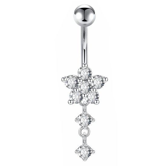 Fako Bijoux® - Piercings pour nombril - Pendentif Bloem Avec Strass - Cristal - Transparent