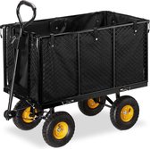 Bol.com Grote bolderwagen voor in de tuin - inklapbare zijwanden - uitneembaar zeil - handgrepen - 500 kg - zwart aanbieding