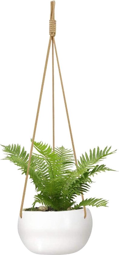 Macramé Plantenhangers - Set Van 3 Hangende Plantenbakken Met Potten En Schotels Voor Kamerplanten Hangende Plantenhouders Met Haken 86 Cm 66 Cm 50 Cm