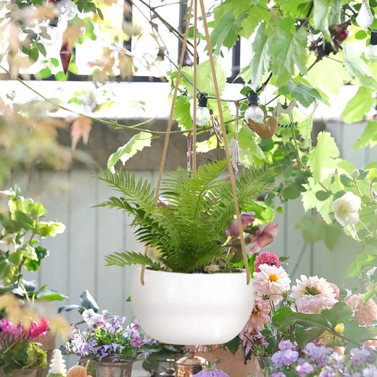 Macramé plantenhangers - set van 3 hangende plantenbakken met potten en