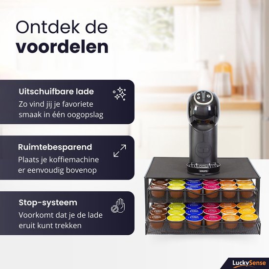 Porte-capsules avec tiroir Dolce Gusto - Porte-gobelet pour 72 capsules de Café - Porte- Porte-capsules - Acier inoxydable - Zwart