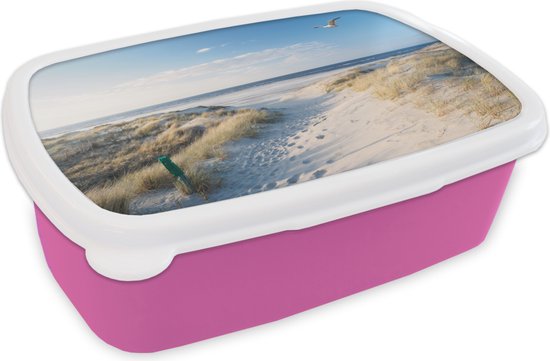 Lunch box Rose - Lunch box - Boîte à pain - Dune - Mouette - Plage - Mer - Soleil - 18x12x6 cm - Enfants - Fille