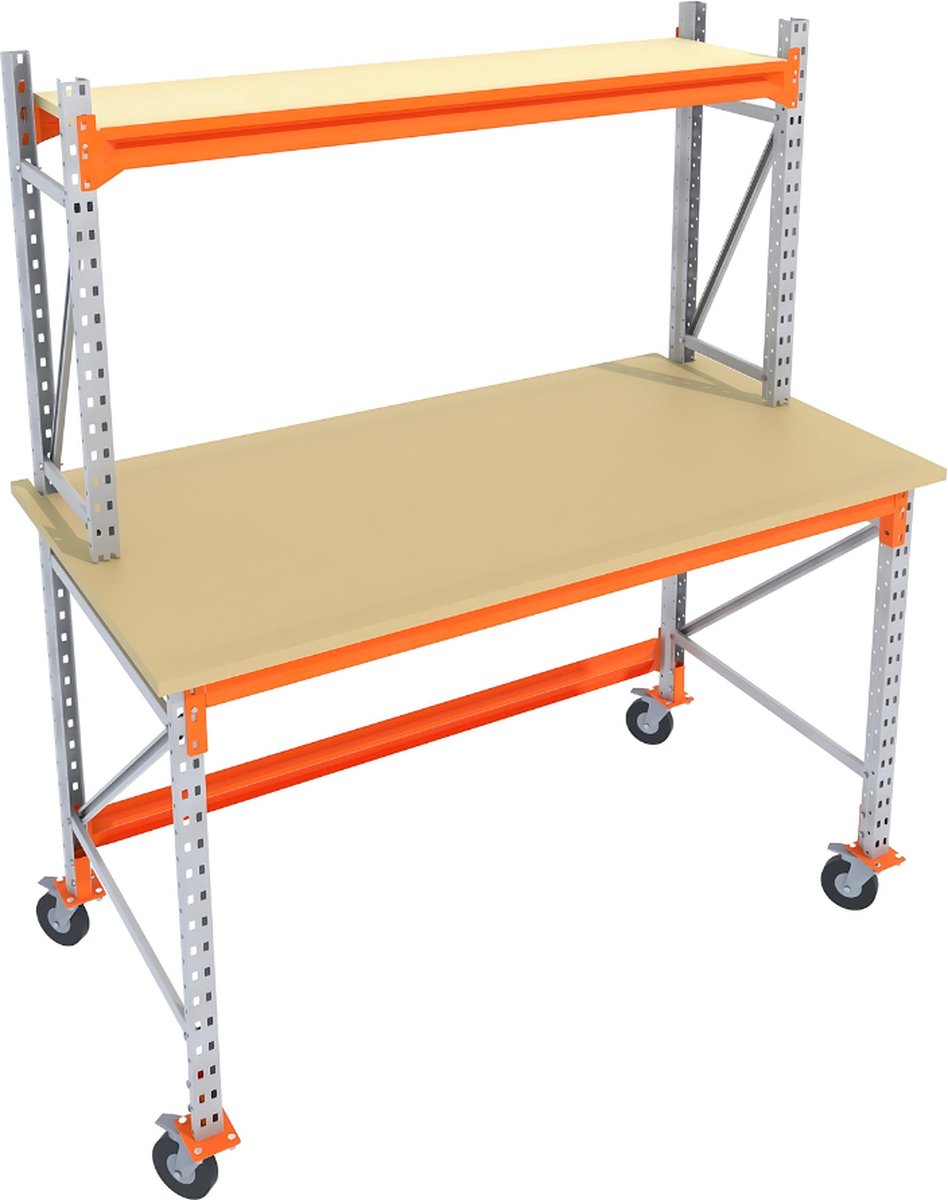 Multi Profiel - Werkbank GALVA op wielen - Met opbouw - 135 x 85 cm (BxD) - 2 verdiepingen - Super sterk! - Werktafel - Professioneel - Gegalvaniseerd metaal - Voor schuur of magazijn!