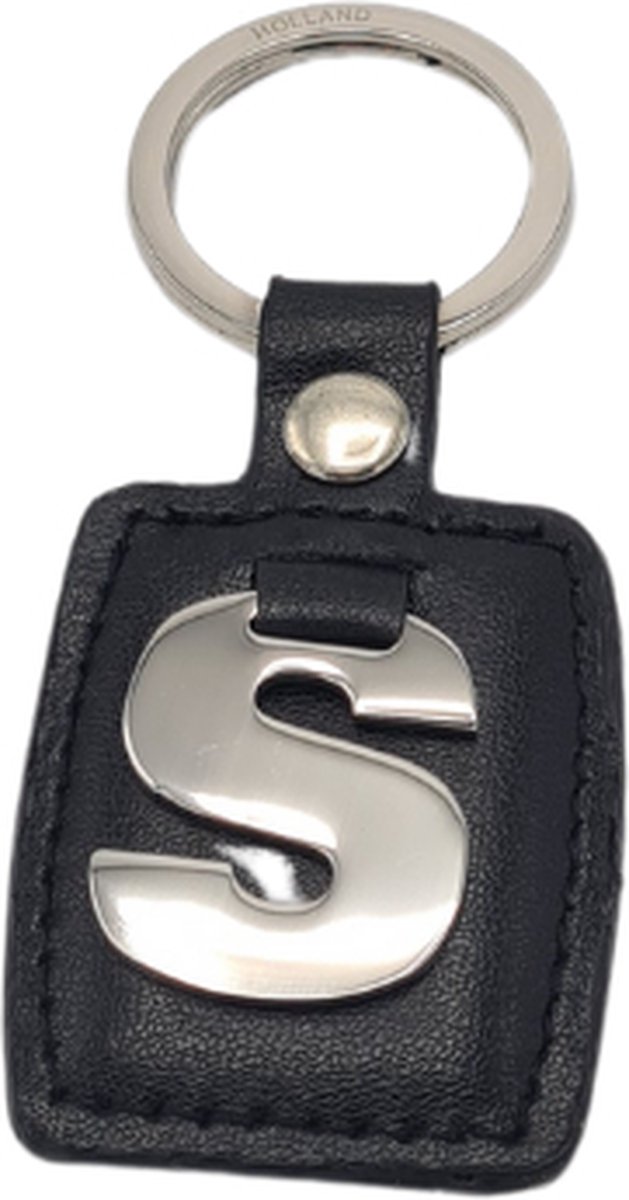 Sleutelhanger - Zilver/Zwart - Letter S - Kunstleer - Metaal