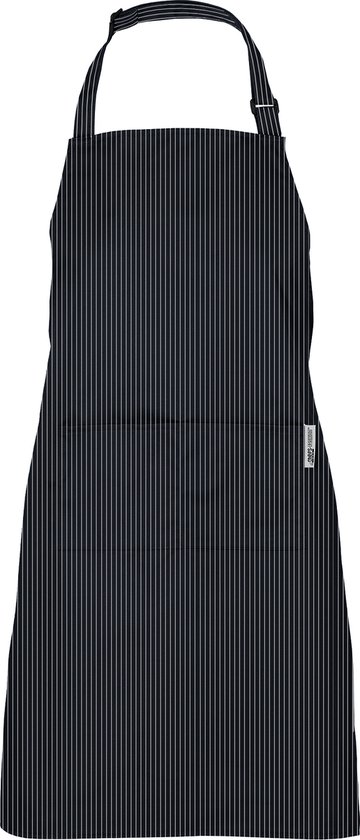 Chefs Fashion - Keukenschort voor dames en heren - Unisex - Zwart met wit gestreept - 2 zakken - simpel verstelbaar - 71 x 82 cm