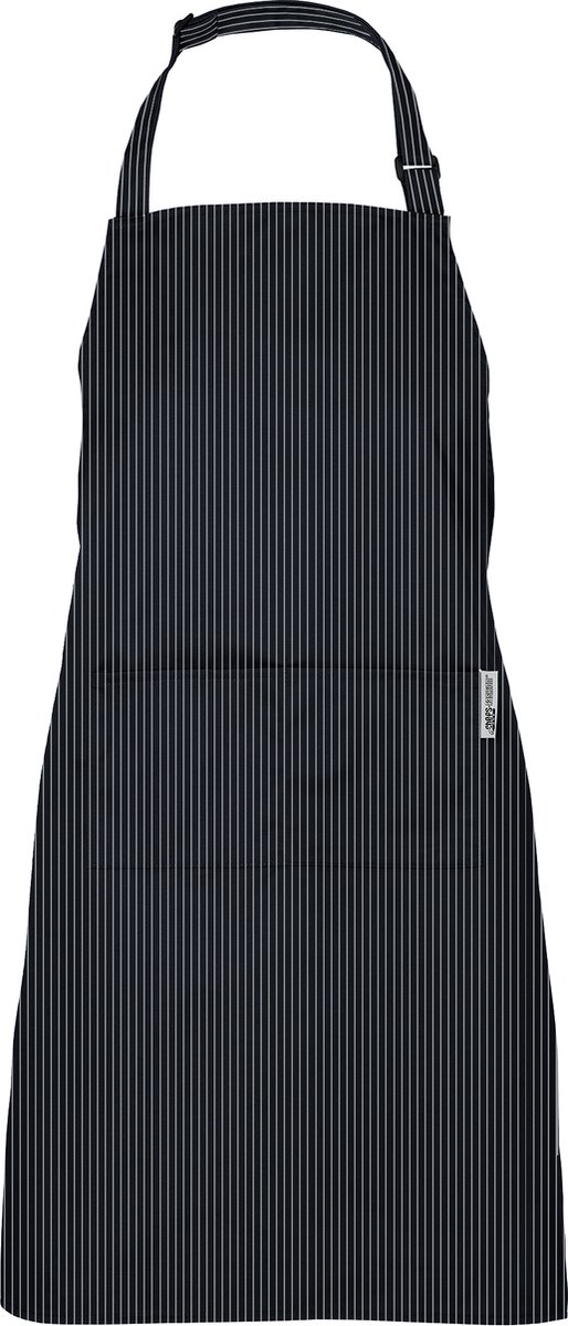 Chefs Fashion - Keukenschort voor dames en heren - Unisex - Zwart met wit gestreept - 2 zakken - simpel verstelbaar - 71 x 82 cm