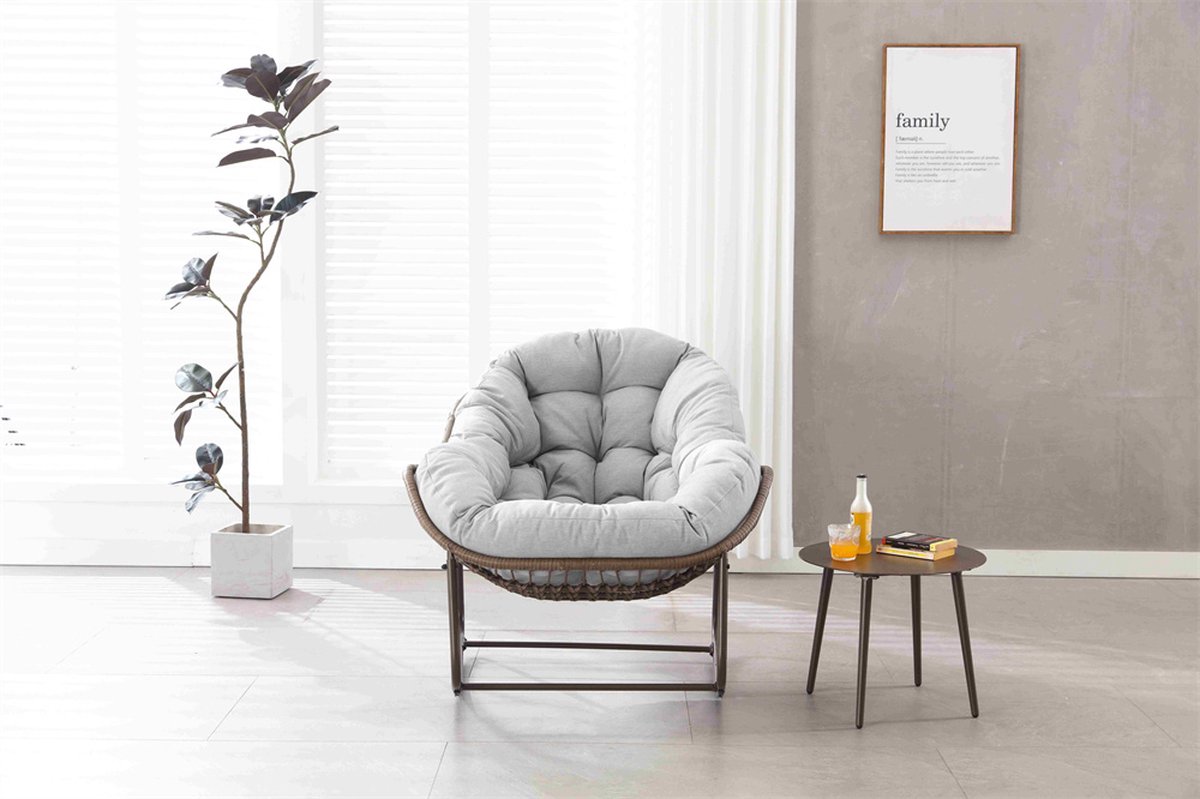 Sweiko Outdoor Schommelstoel, Oversized Rieten ei schommelstoel op de binnenplaats, comfortabele dikke kussens schommelstoel binnen en buiten (met niet waterdichte kussens), moderne vrijetijdsstoel op het balkon,, tuin, achtertuin, dek, Grijs