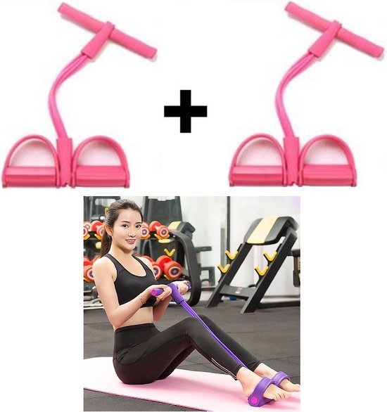 Foto: Allernieuwste nl set 2 stuks elastische pedaal trainer full body workout buikspier training elastische sit ups trekkoorden rose