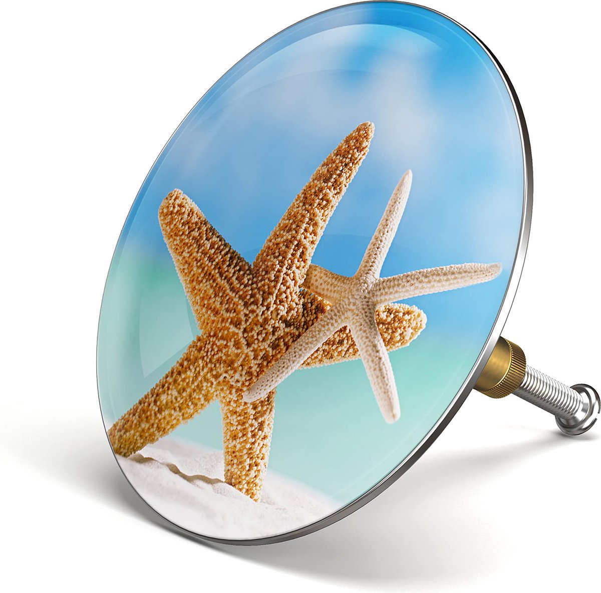M. ROSENFELD HOME Badstop met zeestermotief - Sea Star - Afvoerplug 72mm - Universele badplug, afvoerstop van messing met dubbele afdichting