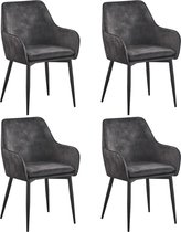 Bol.com Lily - Eetkamerstoel - Set van 4 - Donker grijs - Stof - Zwart metalen poten aanbieding