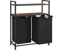 Hoppa! - Wasmand - 2 vakken, 2 legplanken, uitschuifbare waszakken - 46 liter - Vintage bruin-zwart