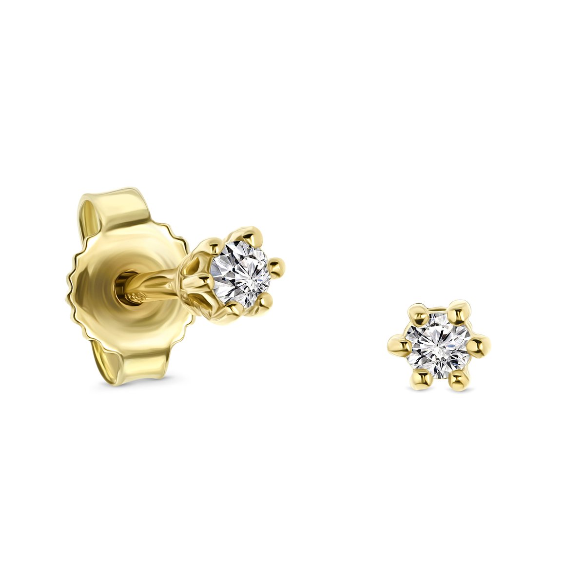 Miore Pure Oorbellen - Gemaakt van 14 Karaat Goud - Met Diamanten - Handgemaakte Sieraden - Knopjes - Elegante Dames Sieraden - 3.1 mm