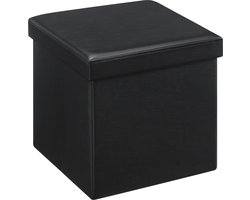 ACAZA Poef - Hocker - Opvouwbaar - 38 x 38 x 38 cm - Zwart - Lederen Poef - Opberger