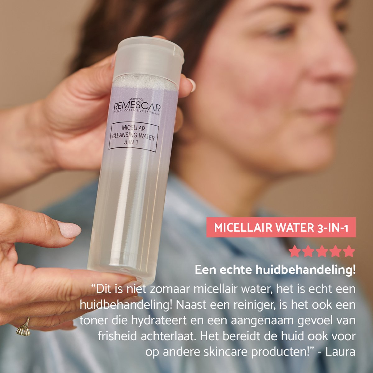 Remescar Micellair Water 3 in 1 - Gezichtsreiniger met vitamine C en Hyaluronzuur, Make Up Remover voor intensieve reiniging van de huid en verwijdering van onzuiverheden, Face Wash voor hydratatie en reiniging, 200 ml thumbnail 5