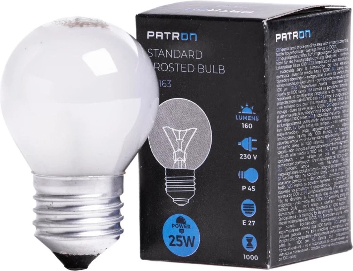 Patron E27 Kogel Gloeilamp | 25W 2700K 160Lm Mat | Dimbaar