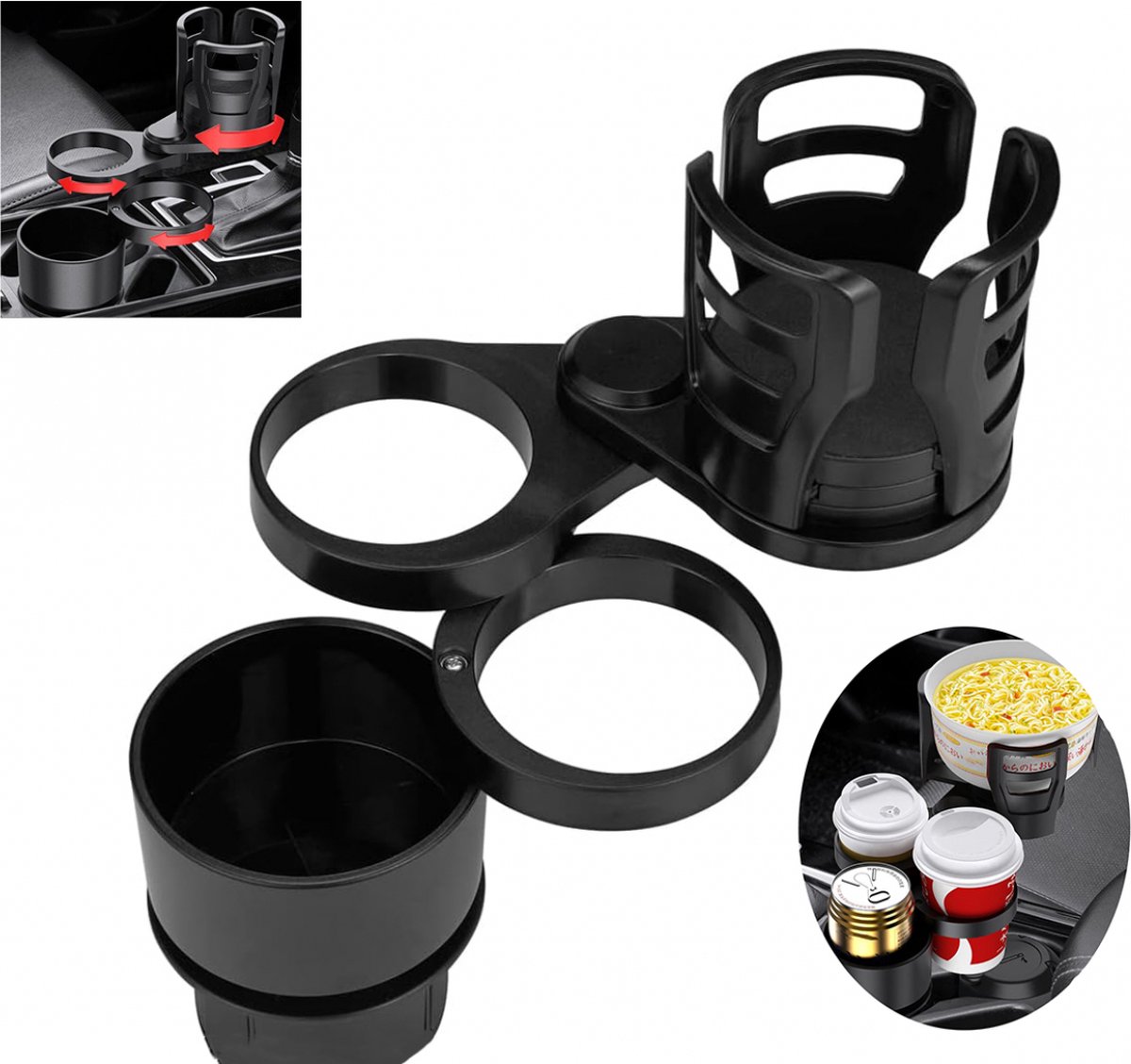 Universele houder Auto 4 in 1 - Autostoel Organiser - Bekerhouder Auto - Auto Drankhouder - Blikhouder & fleshouder Auto - Autoaccessoires - hoog kwaliteit - Koffie houder - Opvouwbaar - stevig en onwrikbaar - auto reizen