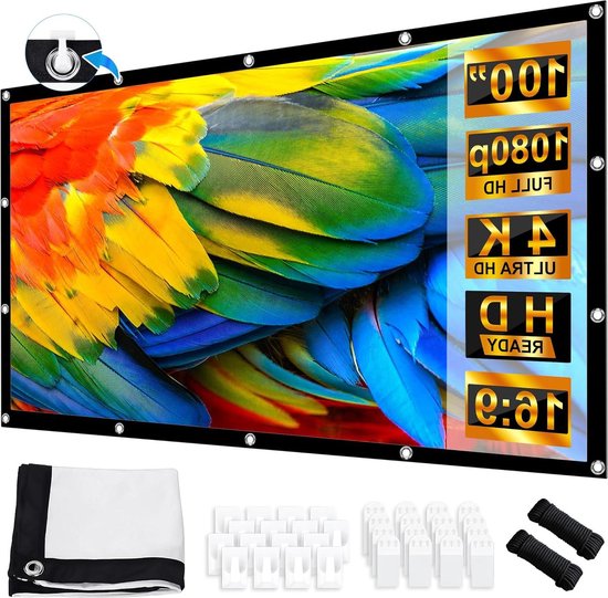 16:9 Beamer Leinwand 4K HD Stativleinwand Projektionsfläche 200x113cm Präsentationswand 160-Grad-Betrachtungswinkel Leinwand 200-250cm höhenverstellbar ideal für Heimkino Tagungsraum Hochzeiten | DE