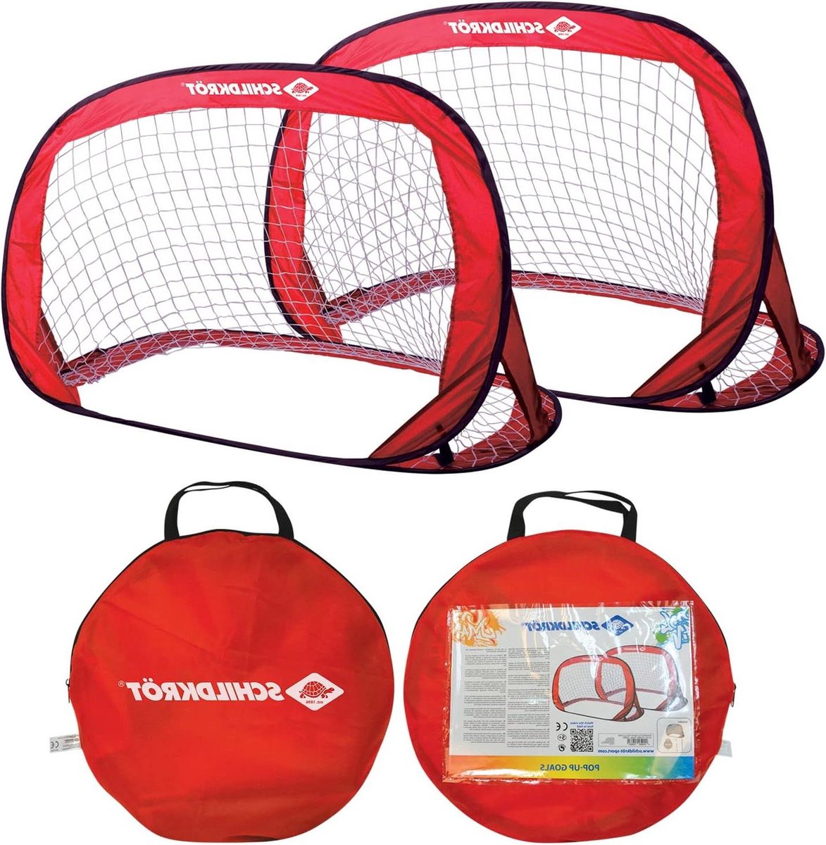 Voetbaldoeltjes set van 2 pop-up-doelen rood 120 x 80 x 80 cm - Zelfopstellend Voetbaldoeltjes set van 2