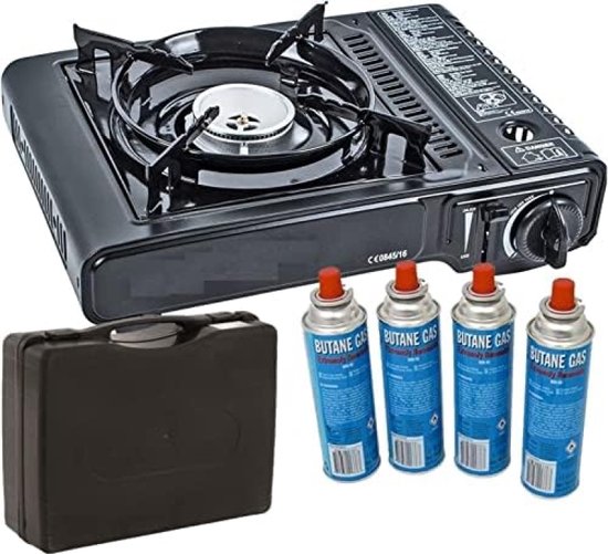 Kooktoestel van Hoge Kwaliteit - Duits Ontwerp, Gasfornuis met 2,2 kW Vermogen en Inclusief 4 x 227 gram Gaspatronen en koffer