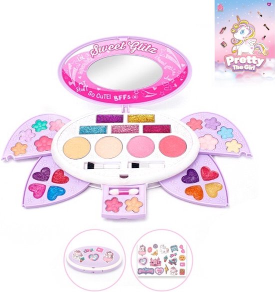 Make up Doos Meisjes- kinder speelkoffer(met Themastickers)-Veiligheid- Kinderen Make-up Sets voor meisjes - Veilig & Echt Wasbaar Rollenspel Kids Make Up Kit Meisjes Speelgoed met Cosmetische Case voor Meisjes