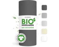 Jacobson Hoeslaken – 100% Biologisch Katoen – 140x200 cm – tot 25cm matrasdikte– 160 g/m² – Antraciet