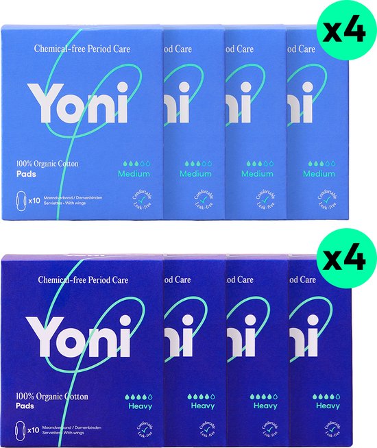 Yoni Pads Box - Maandverband - Voordeelverpakking - 40x Medium + 40x Heavy - 100% Biologisch Katoen