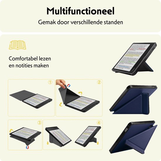 Hoesje Geschikt voor Kobo Libra Colour Hoes Bescherm Hoesje Case Sleep Cover Trifold - Hoes Geschikt voor Kobo Libra Colour Hoesje - Donkerblauw van Hoesje  — afbeelding 3
