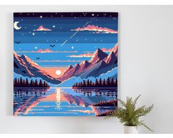 Pixel art landschap schilderij | Digitale natuurpracht: een pixelig landschap vol kleur en leven | Kunst - 75x75 centimeter op Forex | Foto op Forex
