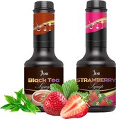Limonade | Bubble Tea Syrup | Smoothie Basis | Cocktail Syrup | Dessert Syrup | JENI Black Tea Syrup - 600g x 1 + Strawberry Syrup - 600g x 1