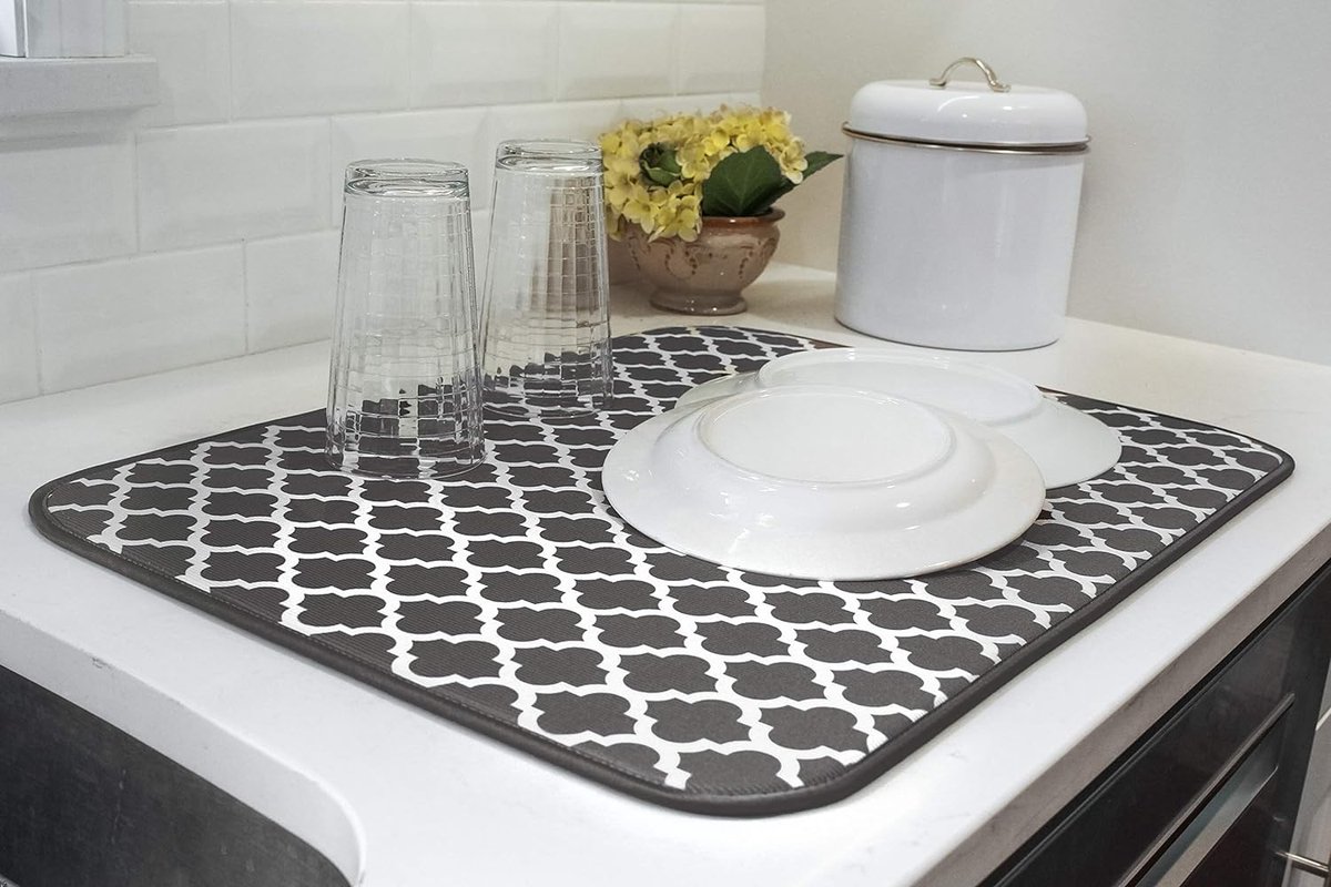 Goedkoopste Absorberende, omkeerbare microvezel XL droogmat voordeelpakket voor keuken, 45 inch x 61 inch, 2PK, 45,7 cm x 61 cm, grijs trellis