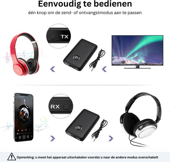 Bluetooth Transmitter - Bluetooth Receiver - Adapter - Zwart met Blauw van TeckNet — afbeelding 4