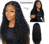 Frazimashop-Braziliaanse Remy pruik - 24 inch - kinky krullen pruiken - kleur zwart - 100% human hair- 4x4 lace closure wig