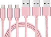 3x USB C naar USB A Nylon Gevlochten Kabel Roze - 1 meter - Oplaadkabel voor Honor X6 / Honor X7 / Honor X7a / Honor X8 / Honor X8a / Honor X9 / Honor X9a