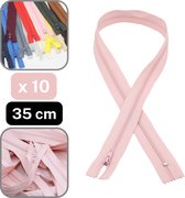 Nylon rits van 35 cm in lichtroze, met een niet-deelbaar ontwerp. Een set van 10 ritsen.