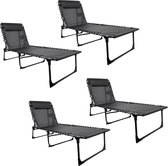 ElixPro - Chaise longue Premium avec oreiller 4x - chaise longue - Dossier réglable - chaise longue pliable - transat - facile à ranger - Convient pour une utilisation en extérieur - Haute qualité - Zwart