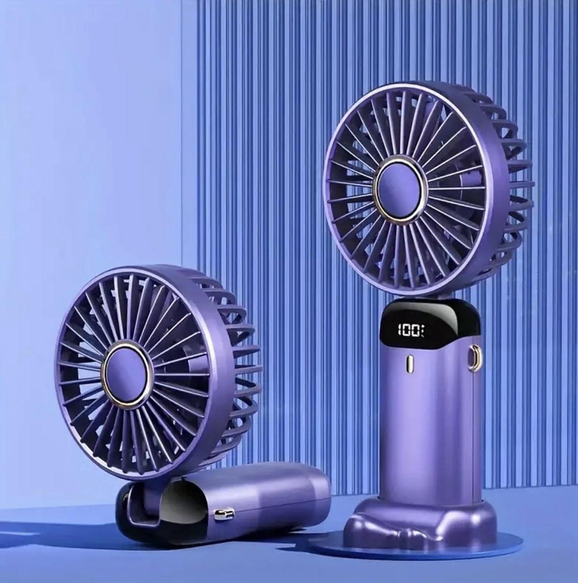 Flavers - Handventilator - Paars - Mini Ventilator - Hand Ventilator - Mini ventilator Oplaadbaar - Mini Ventilator Usb - USB ventilator - Draagbare ventilator - 3600 mAh - Digitaal beeld - 5 Standen – nekkoord