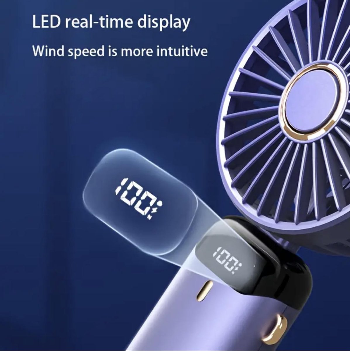 Flavers - Handventilator - Paars - Mini Ventilator - Hand Ventilator - Mini ventilator Oplaadbaar - Mini Ventilator Usb - USB ventilator - Draagbare ventilator - 3600 mAh - Digitaal beeld - 5 Standen – nekkoord — afbeelding 5